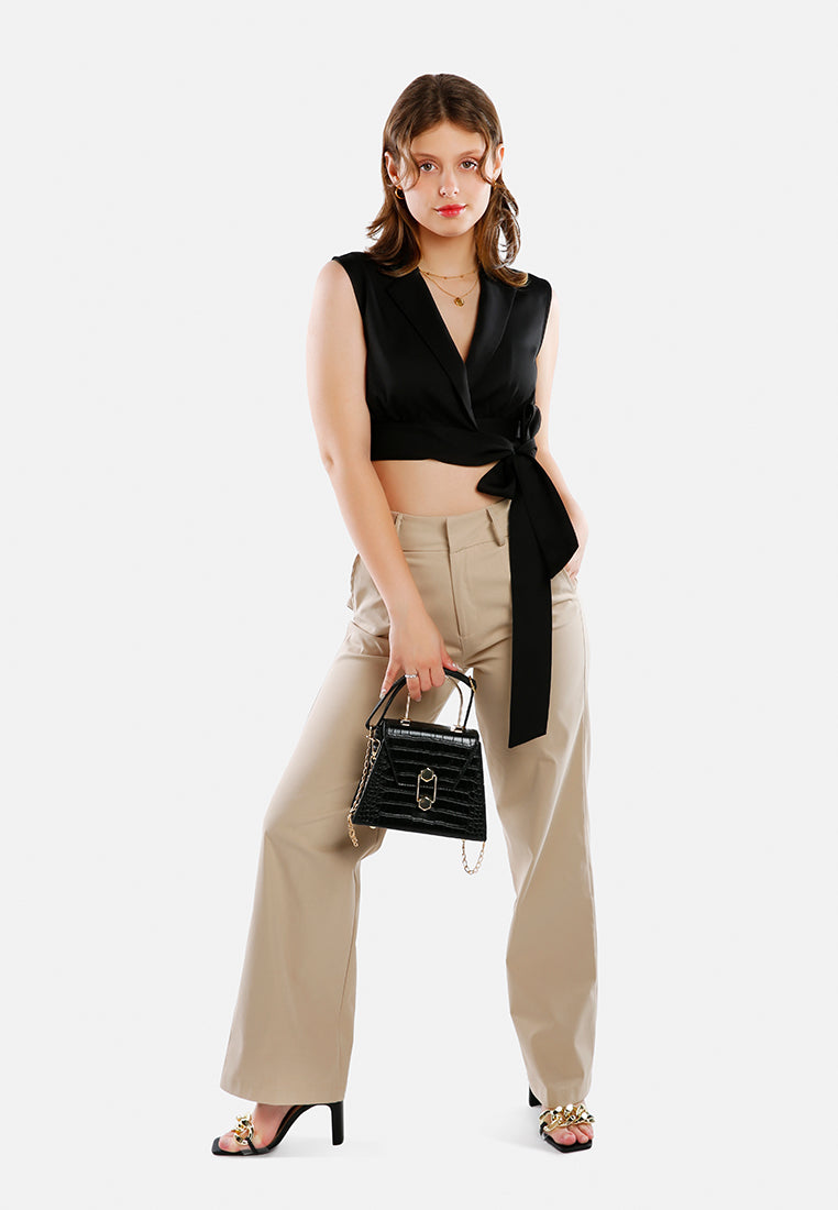 knot detail lapel blouse#color_black