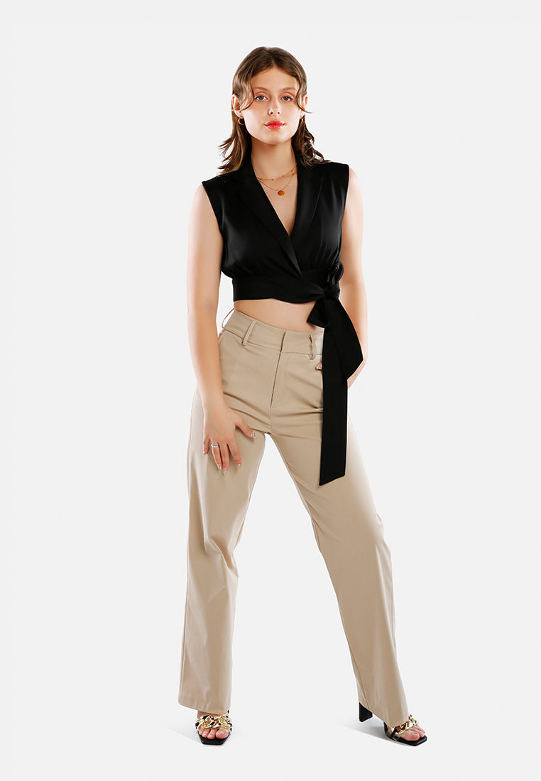 knot detail lapel blouse#color_black