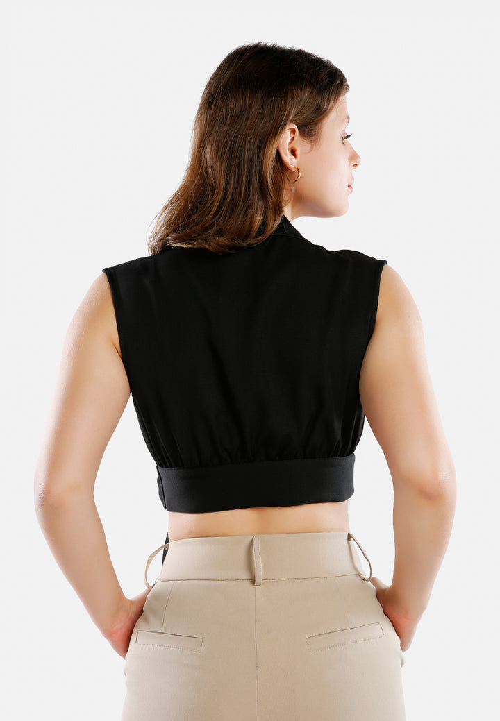 knot detail lapel blouse#color_black