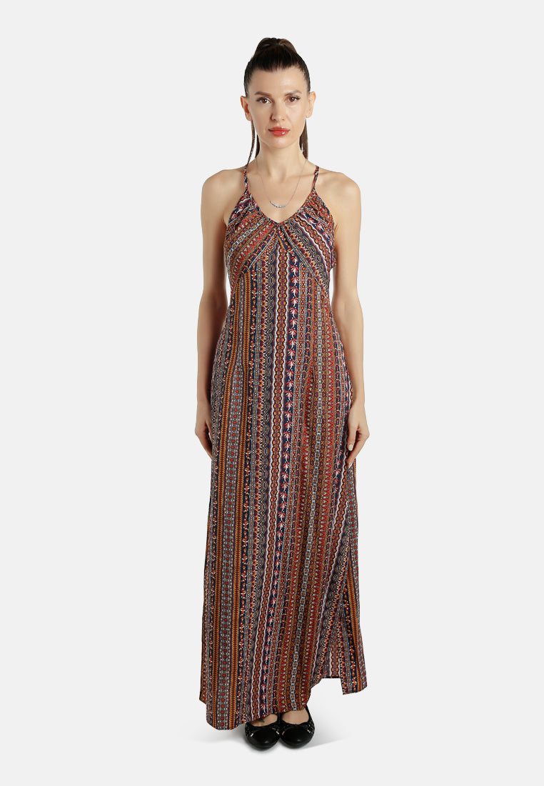 crisscross back side slit maxi dress by ruw#color_multicolor