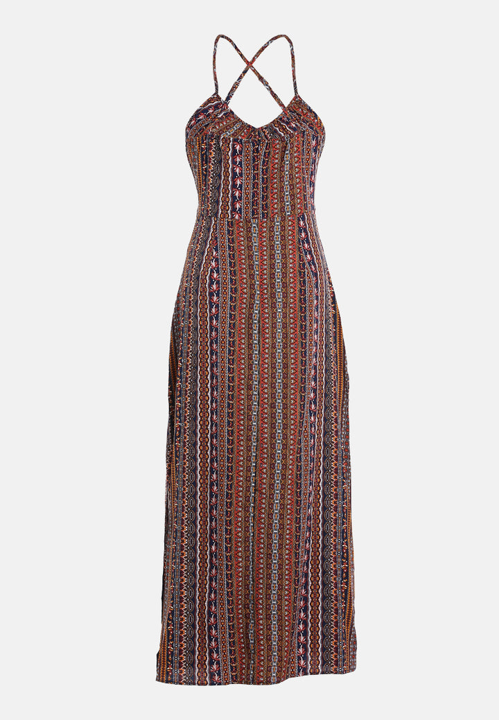 crisscross back side slit maxi dress by ruw#color_multicolor