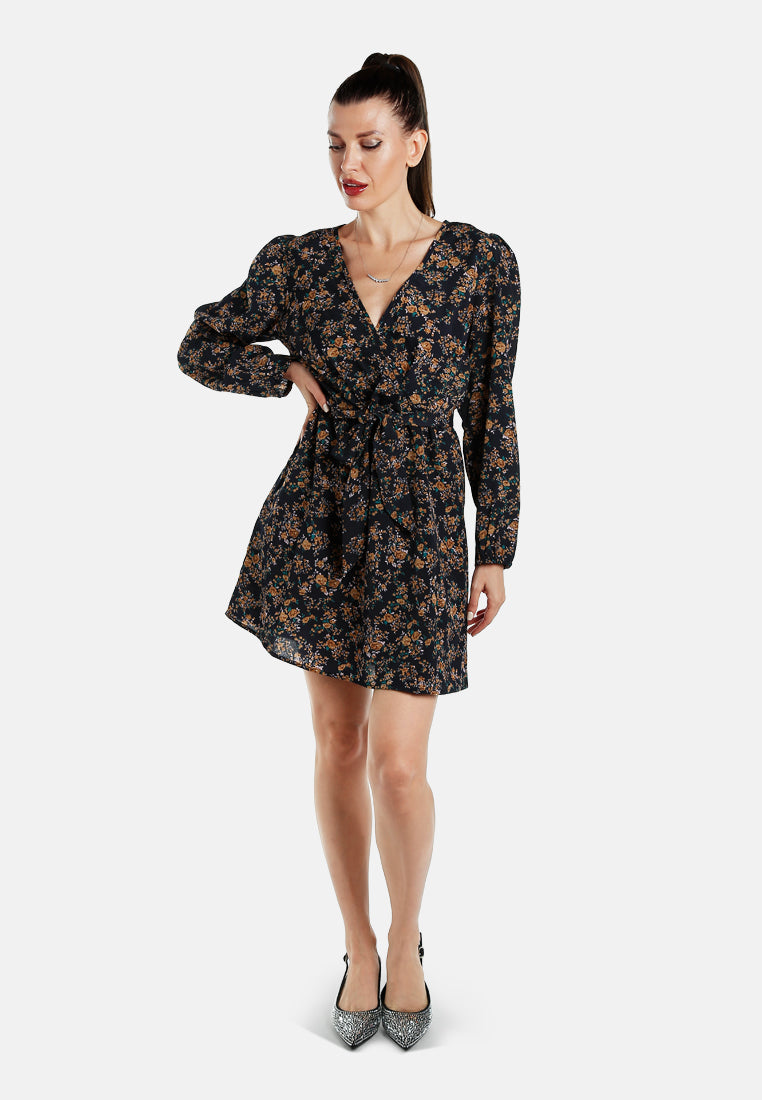 floral belted mini dress by ruw#color_navy