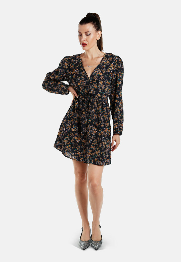 floral belted mini dress by ruw#color_navy