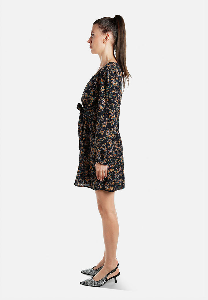 floral belted mini dress by ruw#color_navy