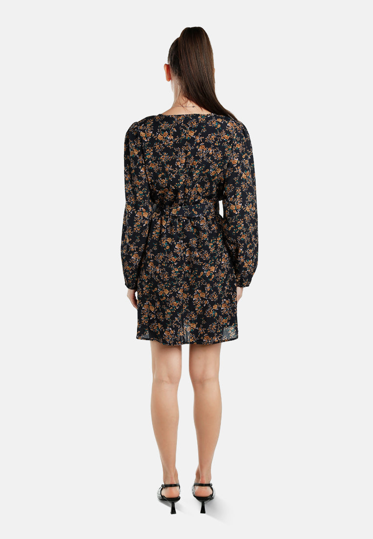 floral belted mini dress by ruw#color_navy