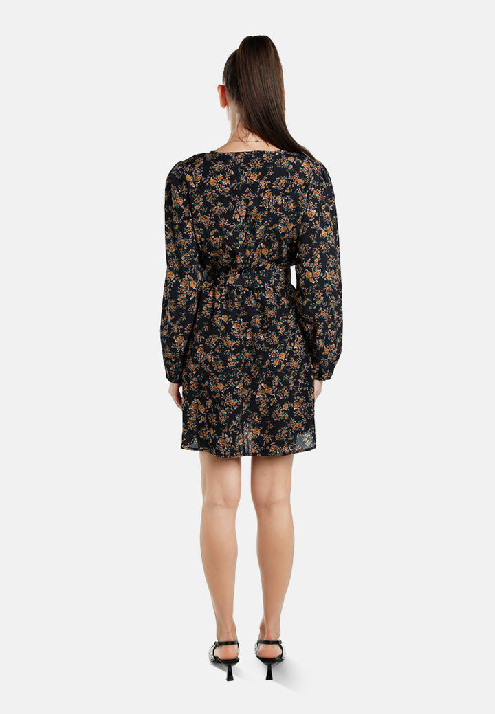 floral belted mini dress by ruw#color_navy