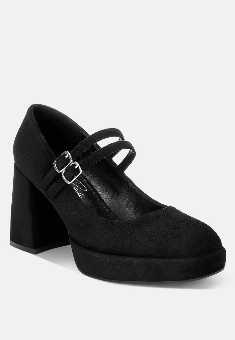 cabota dual buckle chunky heel sandals#color_black-suede