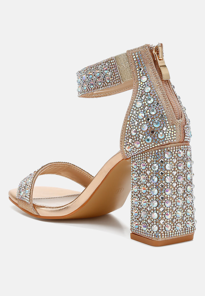 rhinestones and sequins block sandals by ruw#color_rose-gold