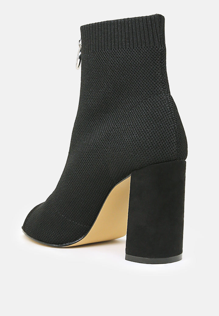 floarea knitted peep toe block heel sandals#color_black