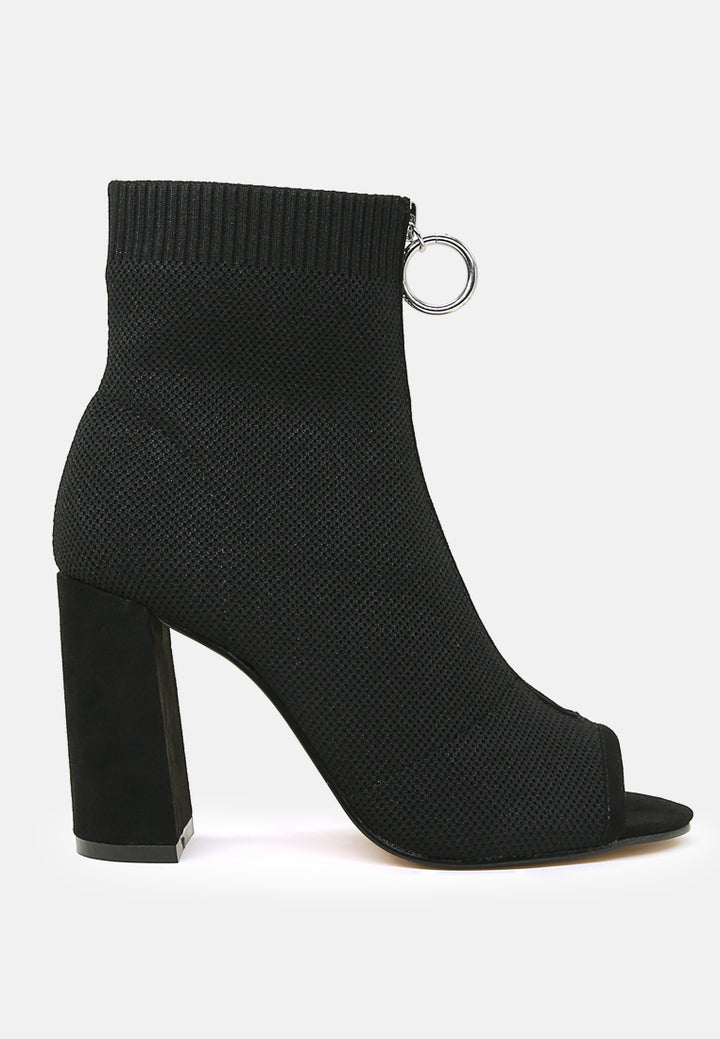 floarea knitted peep toe block heel sandals#color_black