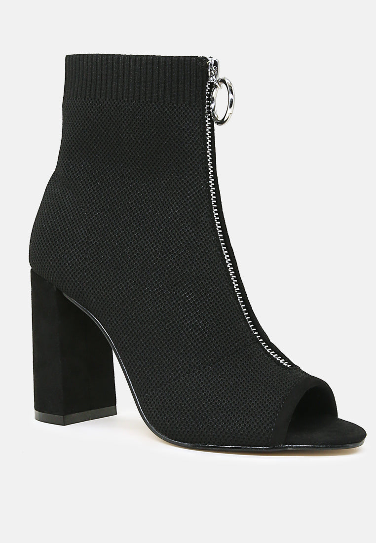 floarea knitted peep toe block heel sandals#color_black