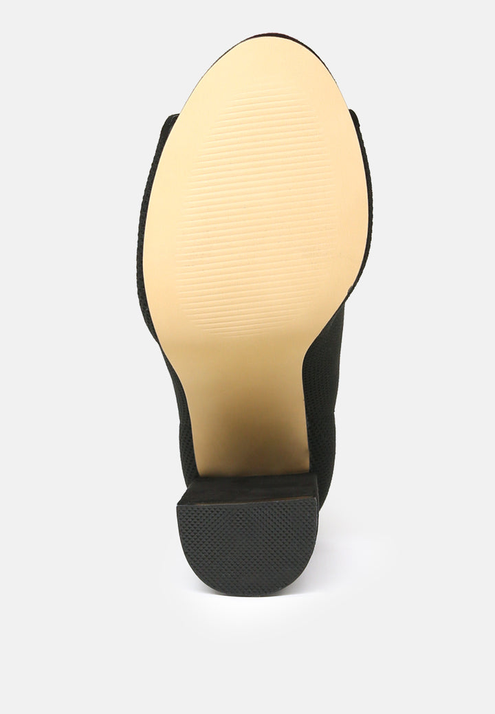 floarea knitted peep toe block heel sandals#color_black