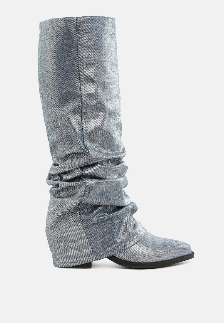 fold-over slouchy denim boot by ruw#color_blue