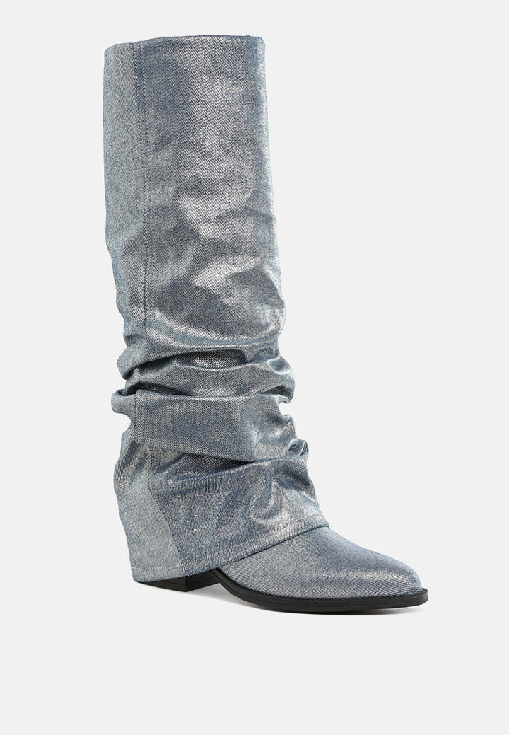 fold-over slouchy denim boot by ruw#color_blue