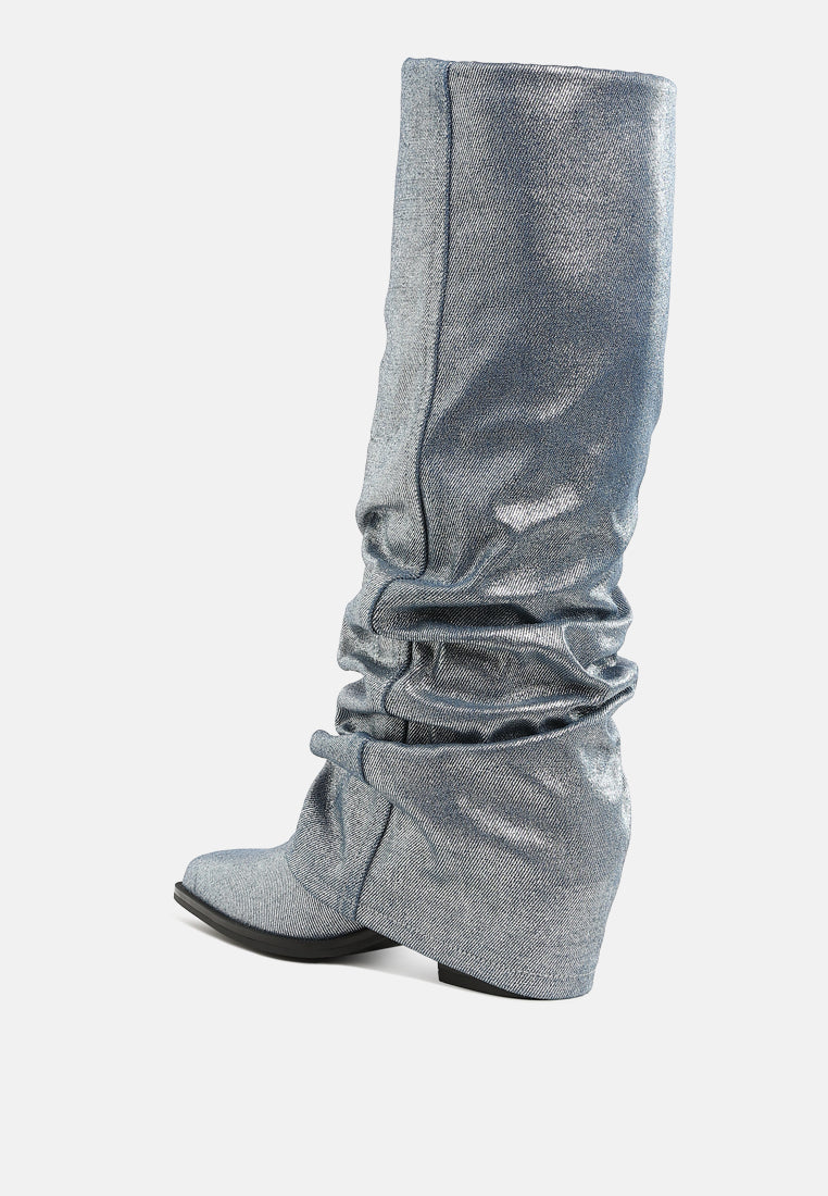 fold-over slouchy denim boot by ruw#color_blue