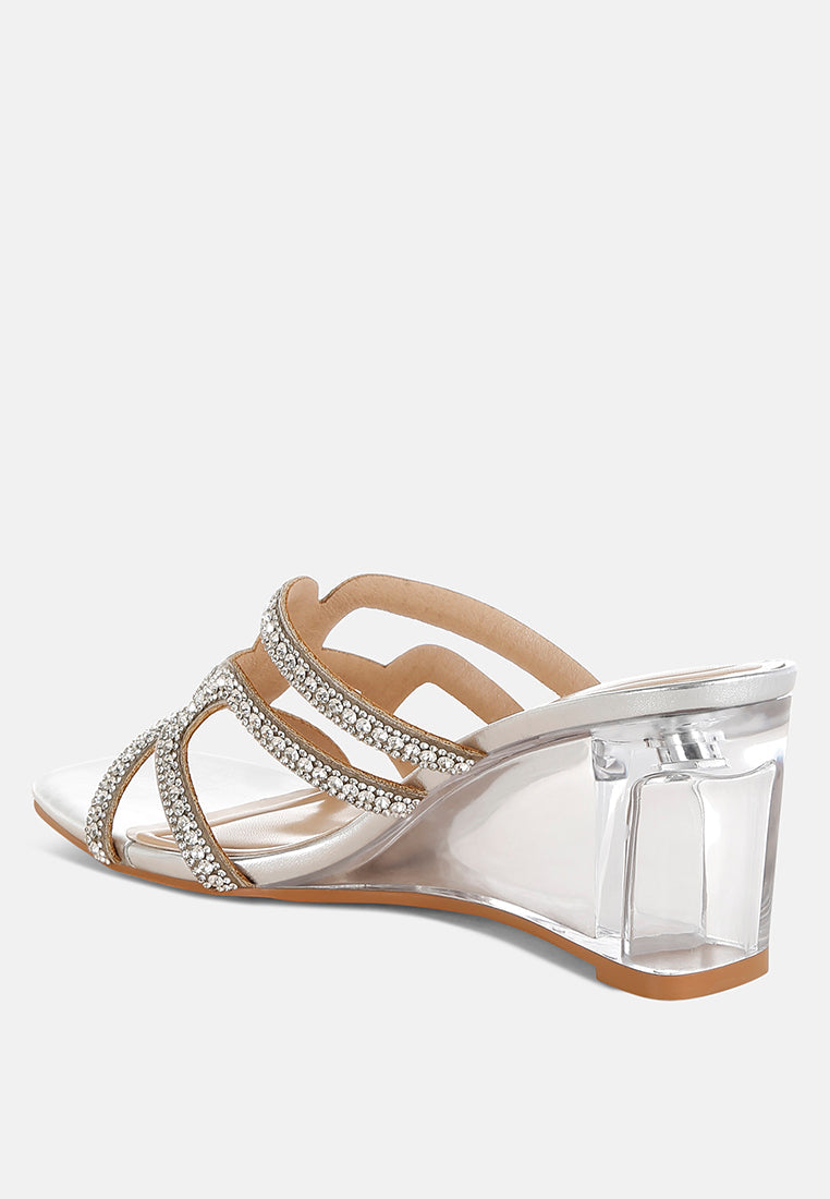 metallic rhinestone clear wedge sandals by ruw#color_silver