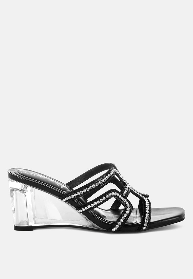 metallic rhinestone clear wedge sandals by ruw#color_black