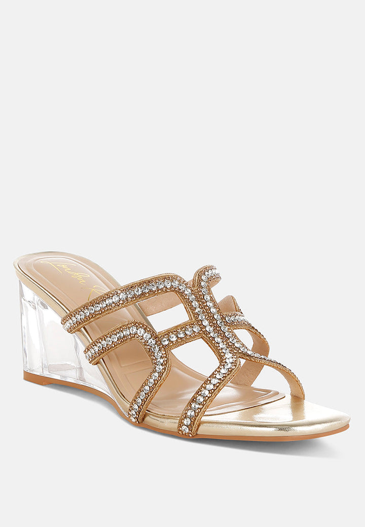 metallic rhinestone clear wedge sandals by ruw#color_gold