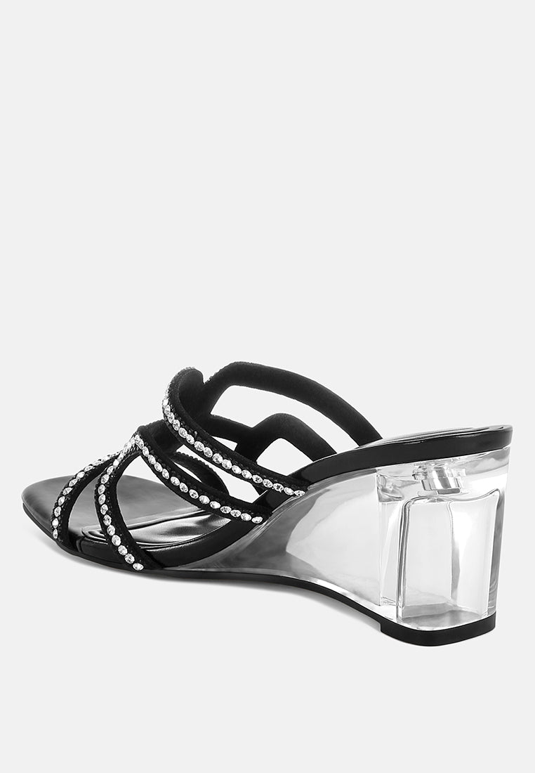 metallic rhinestone clear wedge sandals by ruw#color_black