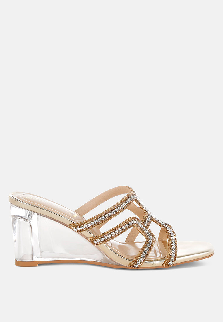metallic rhinestone clear wedge sandals by ruw#color_gold