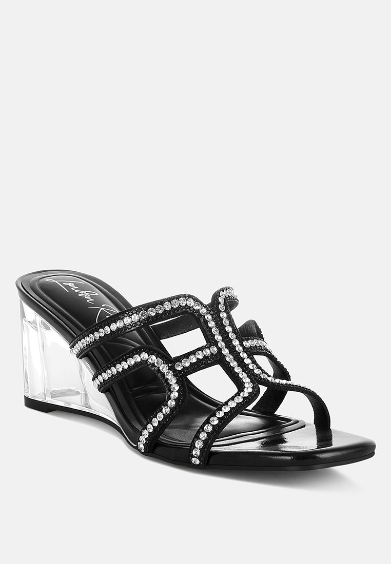 metallic rhinestone clear wedge sandals by ruw#color_black