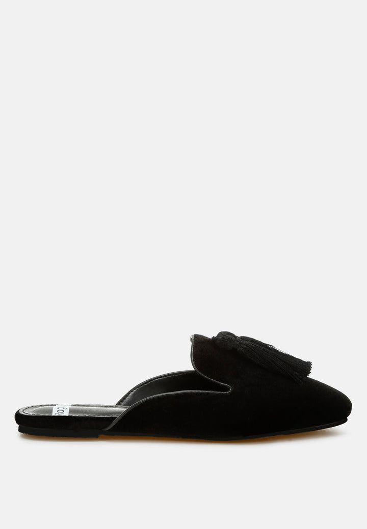 tassel detail velvet mules by ruw#color_black