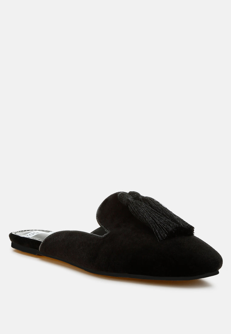tassel detail velvet mules by ruw#color_black