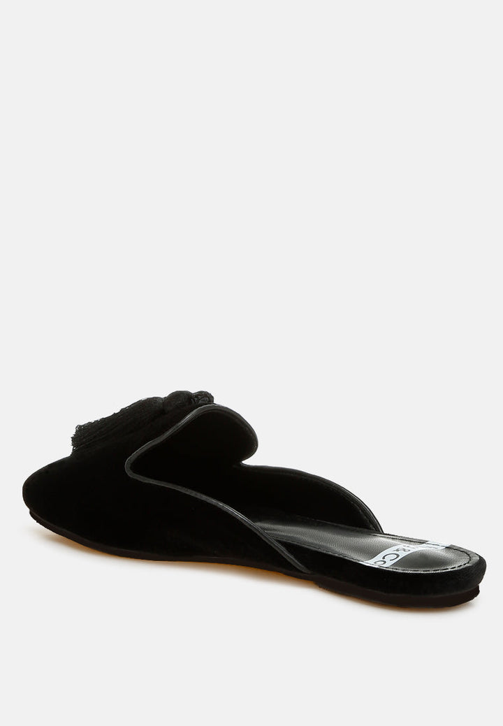 tassel detail velvet mules by ruw#color_black