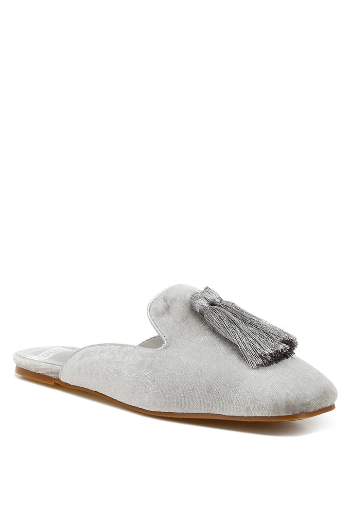 tassel detail velvet mules by ruw#color_silver