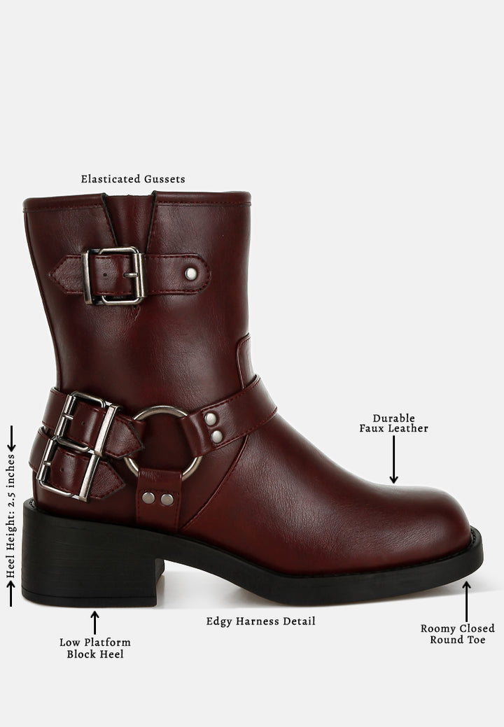 harness detail biker boots by ruw#color_burgundy