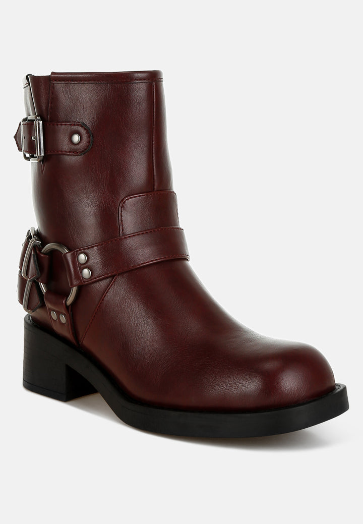 harness detail biker boots by ruw#color_burgundy