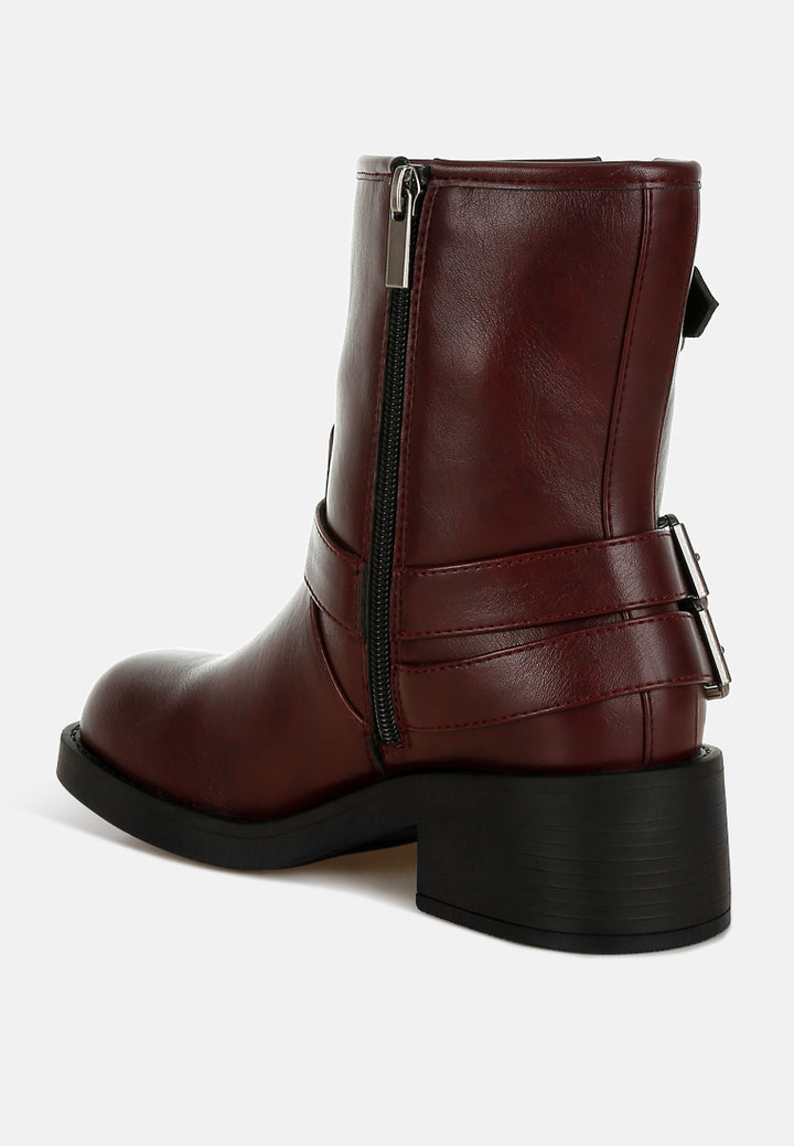 harness detail biker boots by ruw#color_burgundy