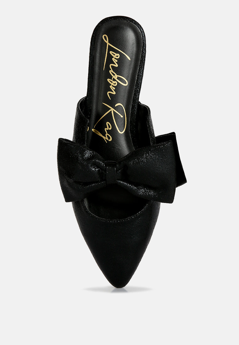 Casual Flats Mules With Bow Accents#color_black