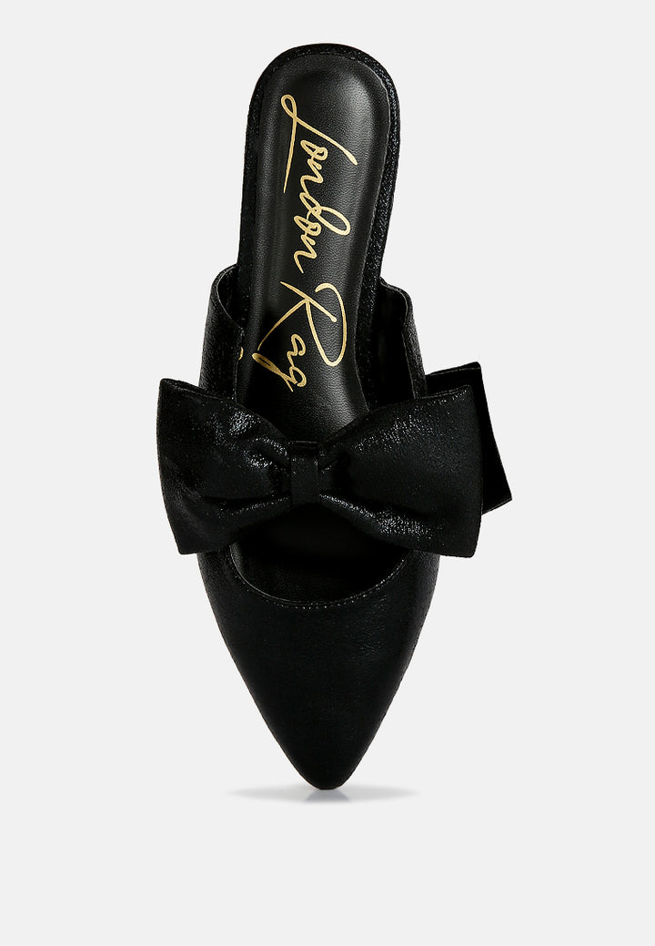 Casual Flats Mules With Bow Accents#color_black