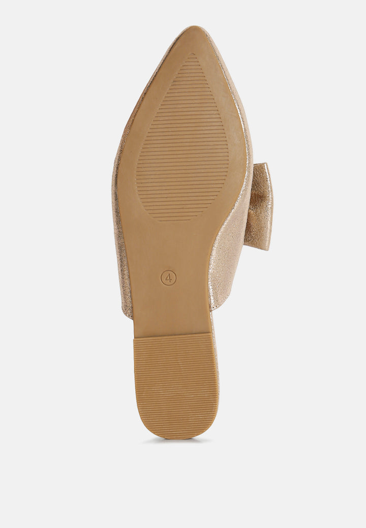 Casual Flats Mules With Bow Accents#color_gold