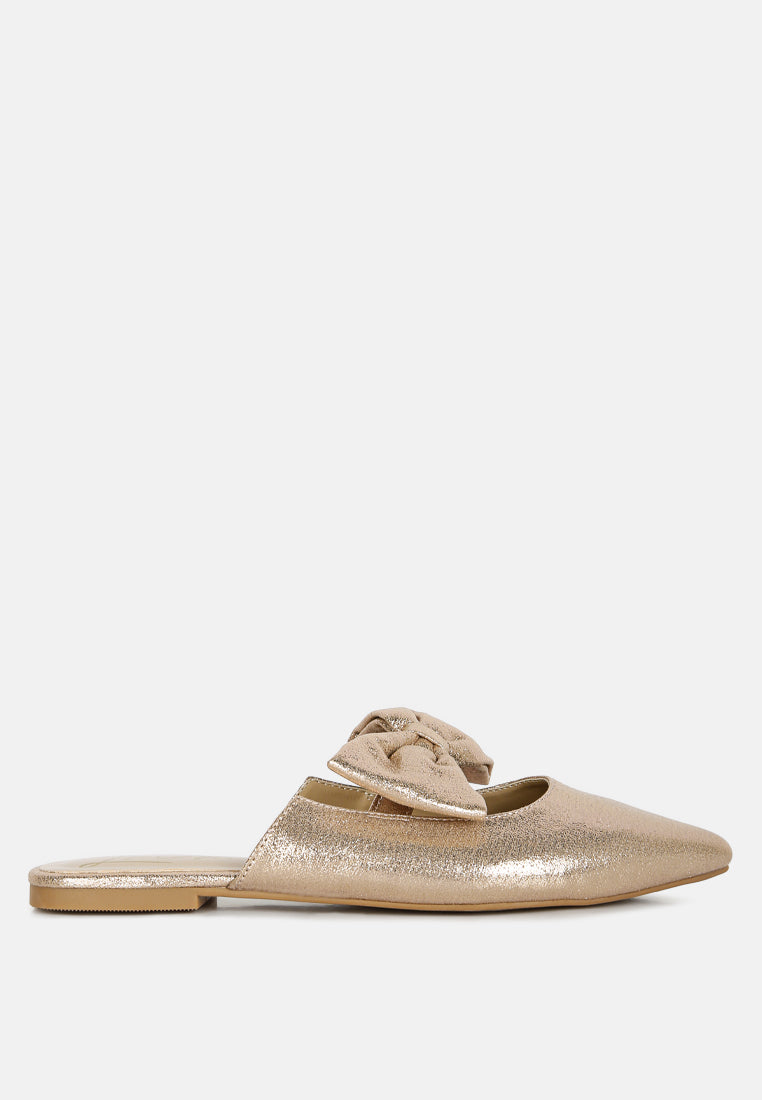 Casual Flats Mules With Bow Accents#color_gold