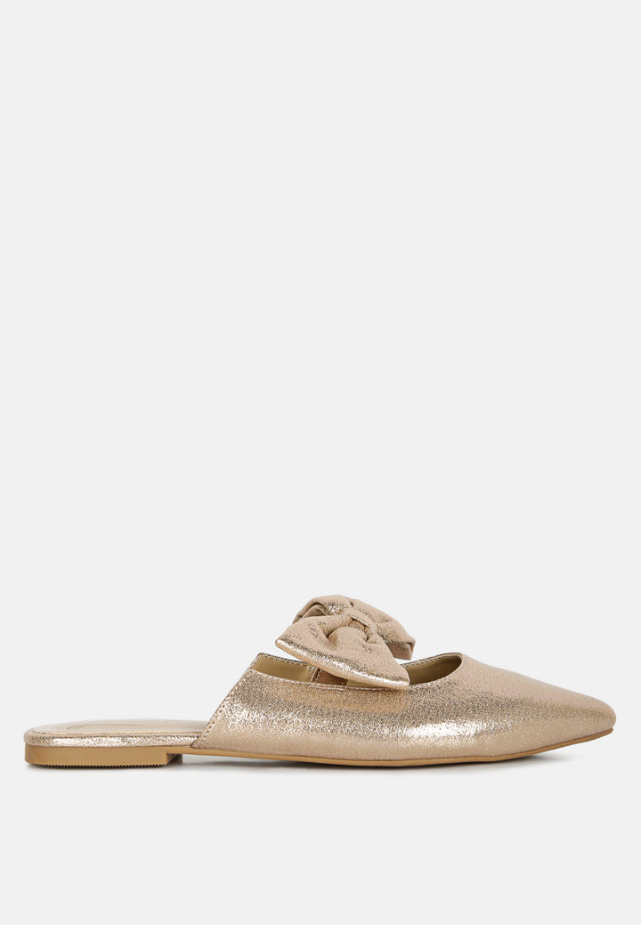 Casual Flats Mules With Bow Accents#color_gold