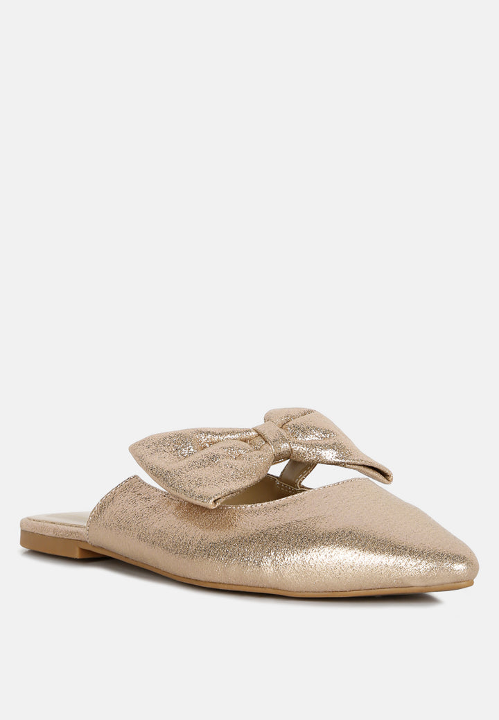 Casual Flats Mules With Bow Accents#color_gold