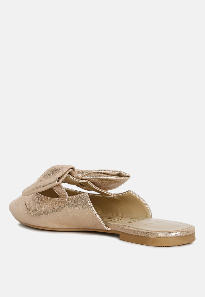 Casual Flats Mules With Bow Accents#color_gold