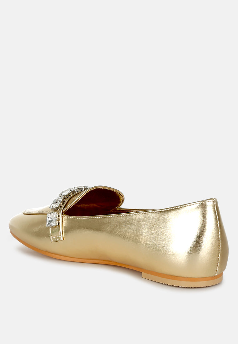 metallic diamante strap loafers by ruw#color_gold