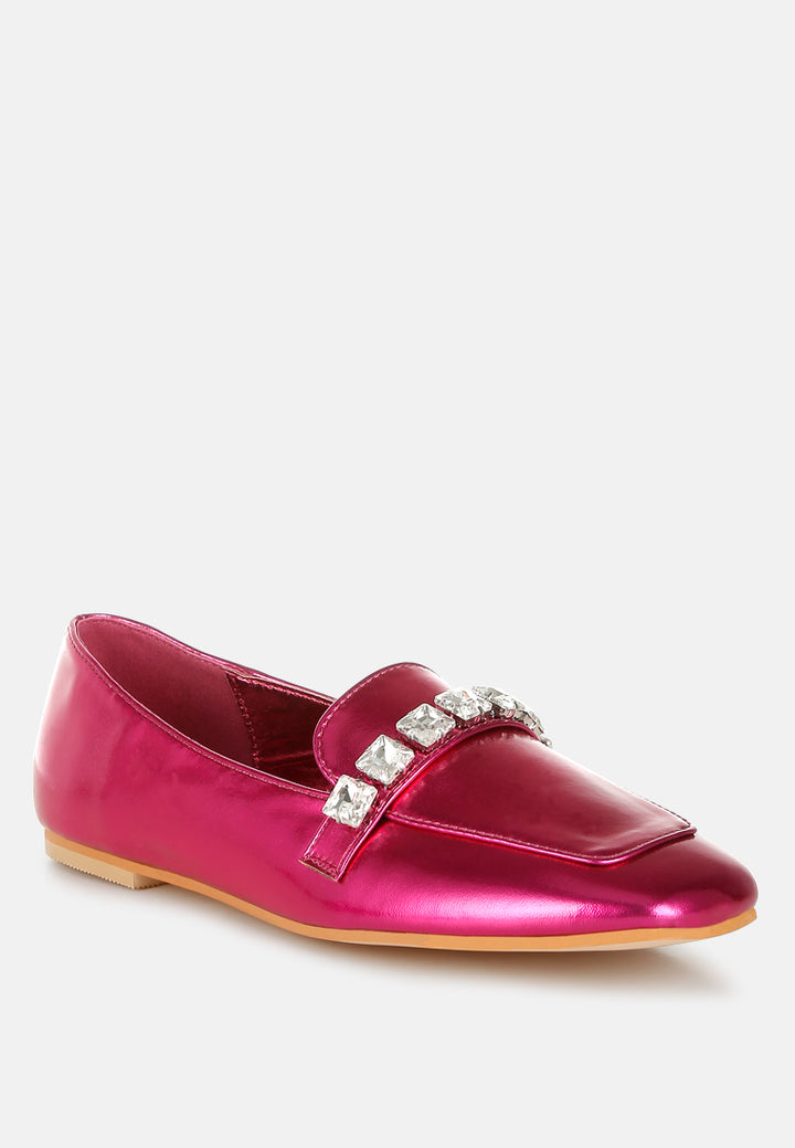 metallic diamante strap loafers by ruw#color_fuchsia