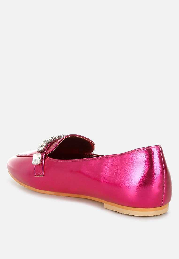 metallic diamante strap loafers by ruw#color_fuchsia