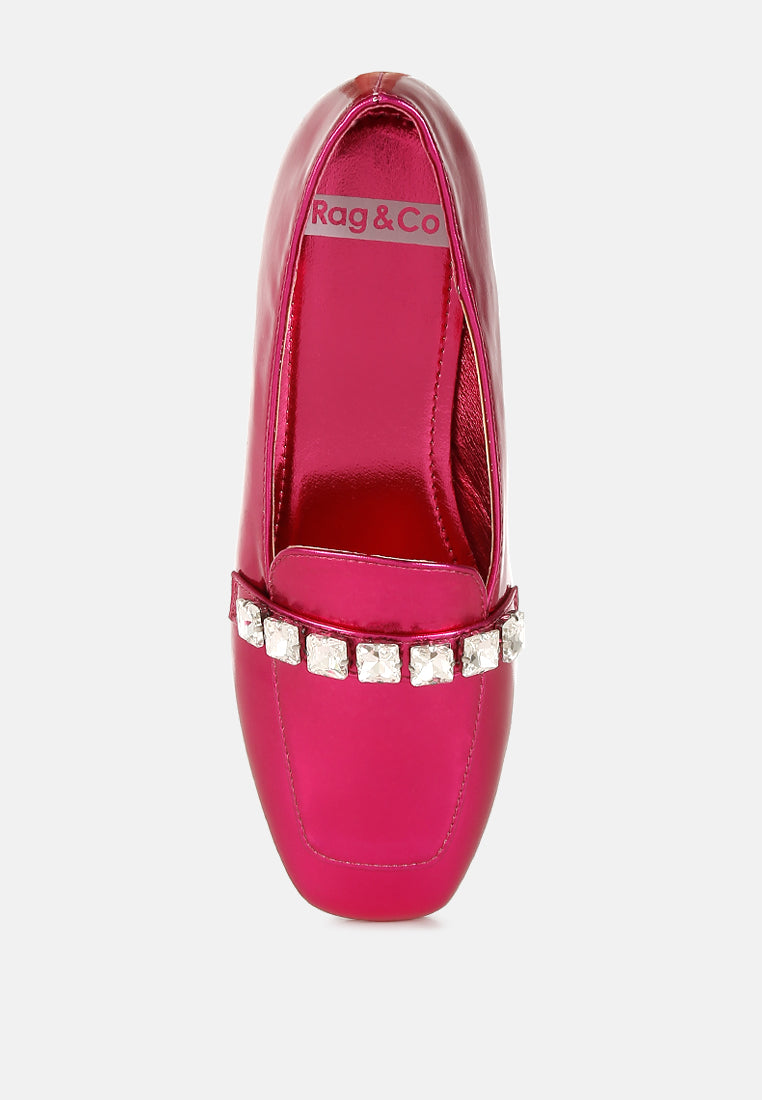 metallic diamante strap loafers by ruw#color_fuchsia