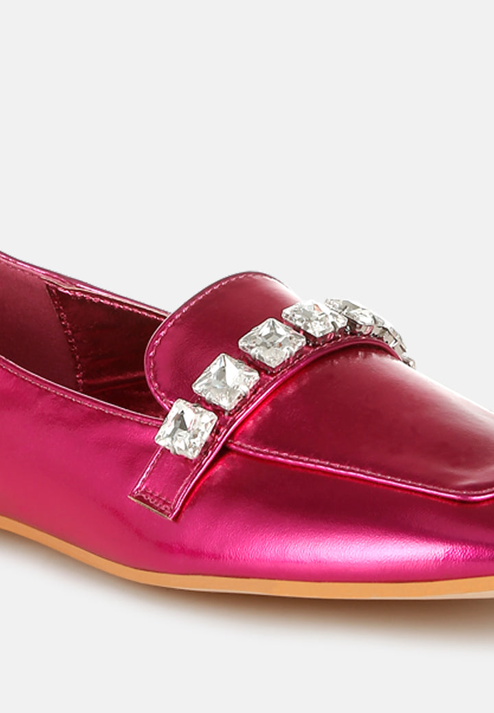 metallic diamante strap loafers by ruw#color_fuchsia