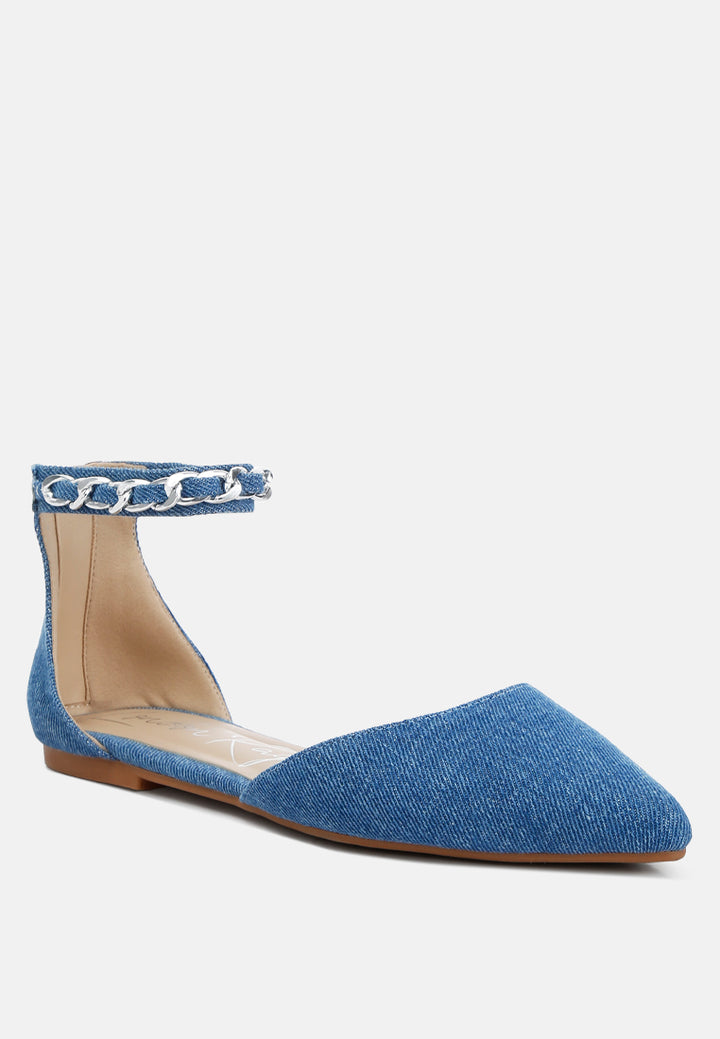 denim buqisi chain embellished flat sandals by ruw#color_denim