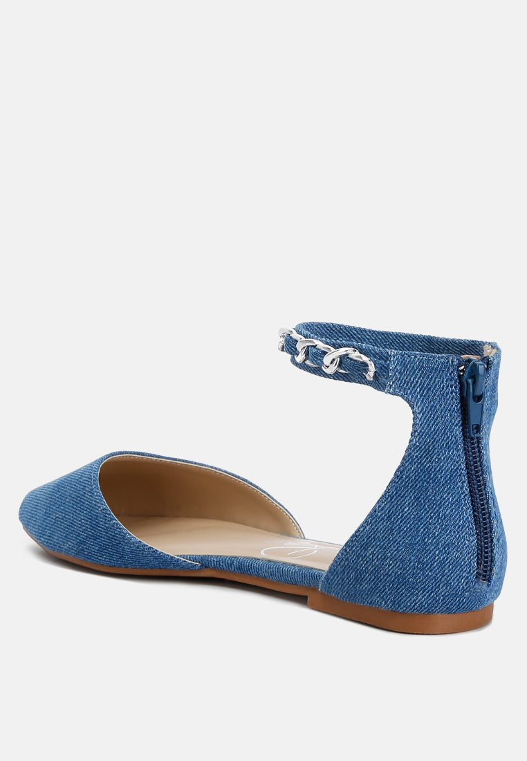 denim buqisi chain embellished flat sandals by ruw#color_denim