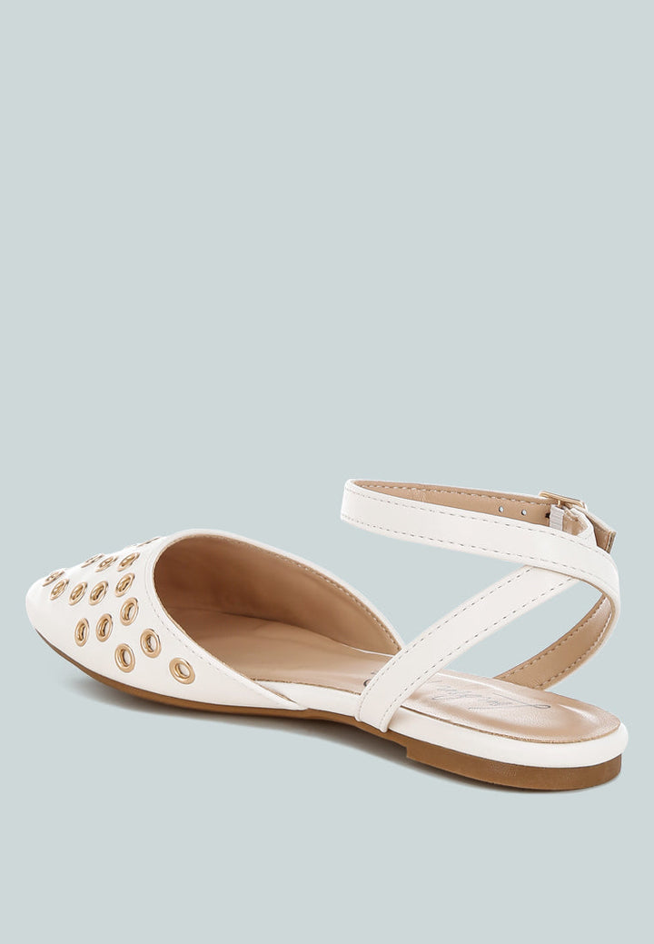 metallic eyelet detail flat sandals by ruw#color_white