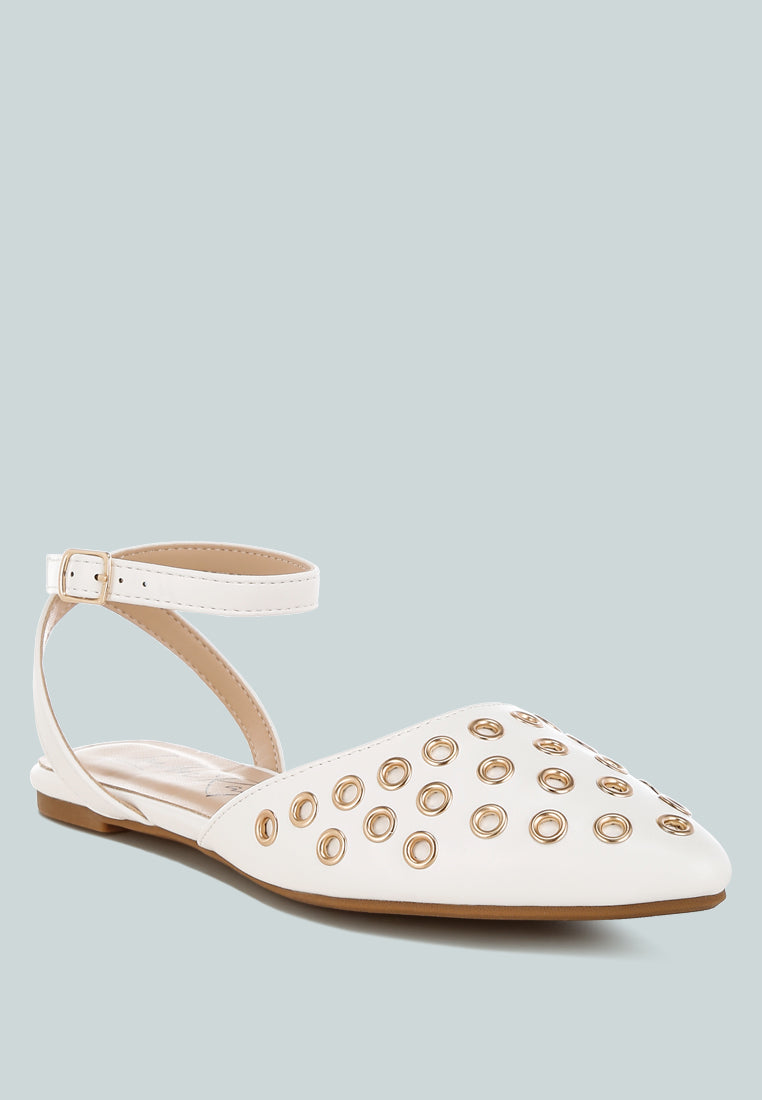 metallic eyelet detail flat sandals by ruw#color_white