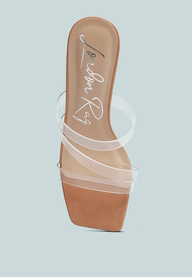 chartz multiple straps clear heel sandals#color_camel