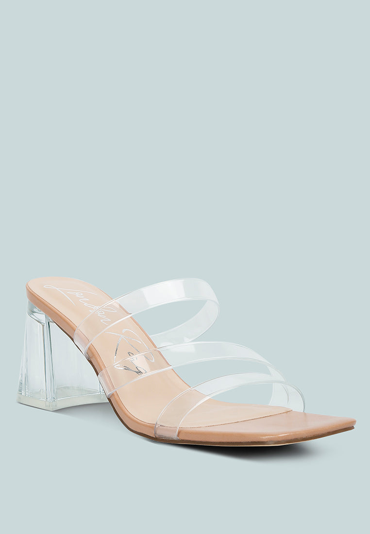 chartz multiple straps clear heel sandals#color_camel